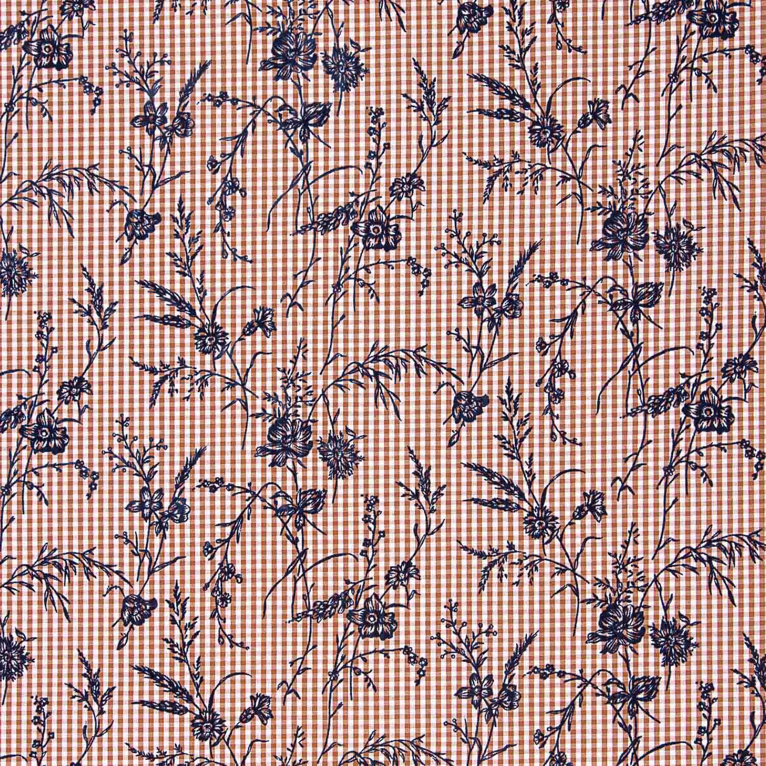 Vichy Cotton Tile Beflockte Baumwolle Floral Navy - Ribes y Casals