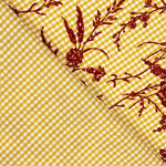 Reststück Vichy-Baumwolle Ocker mit Blumenmuster und Flockdruck in Granatrot – verschiedene Maße x Breite 150 cm - Ribes y Casals