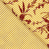 Reststück Vichy-Baumwolle Ocker mit Blumenmuster und Flockdruck in Granatrot – verschiedene Maße x Breite 150 cm - Ribes y Casals