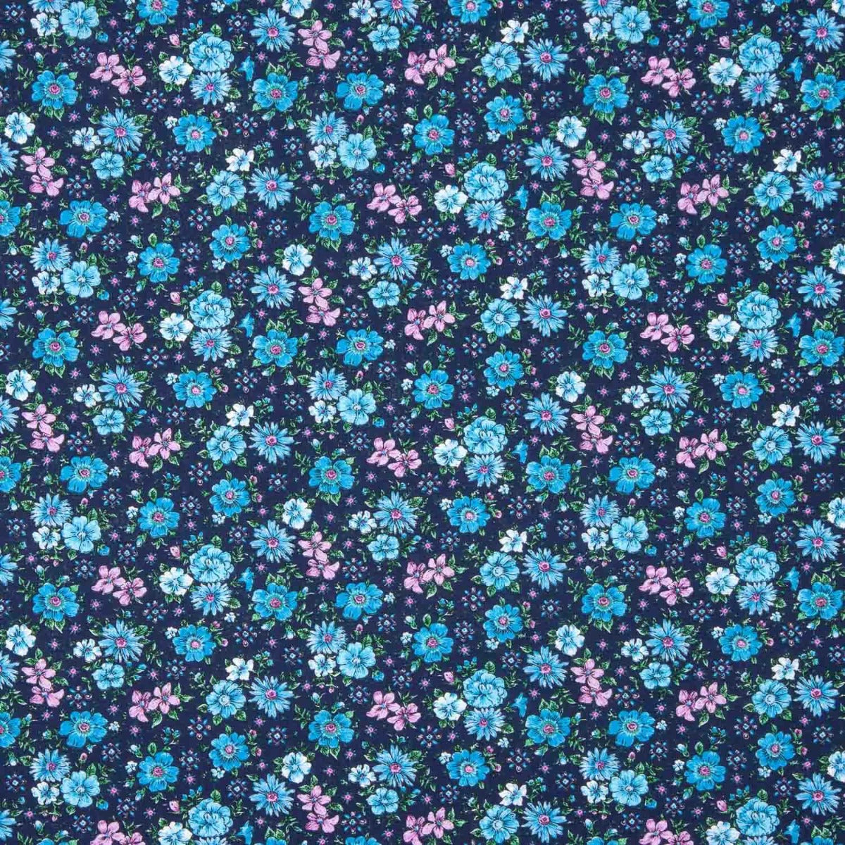 Floral Baumwolle Halbgarn Floral Blau Rosa - Ribes y Casals