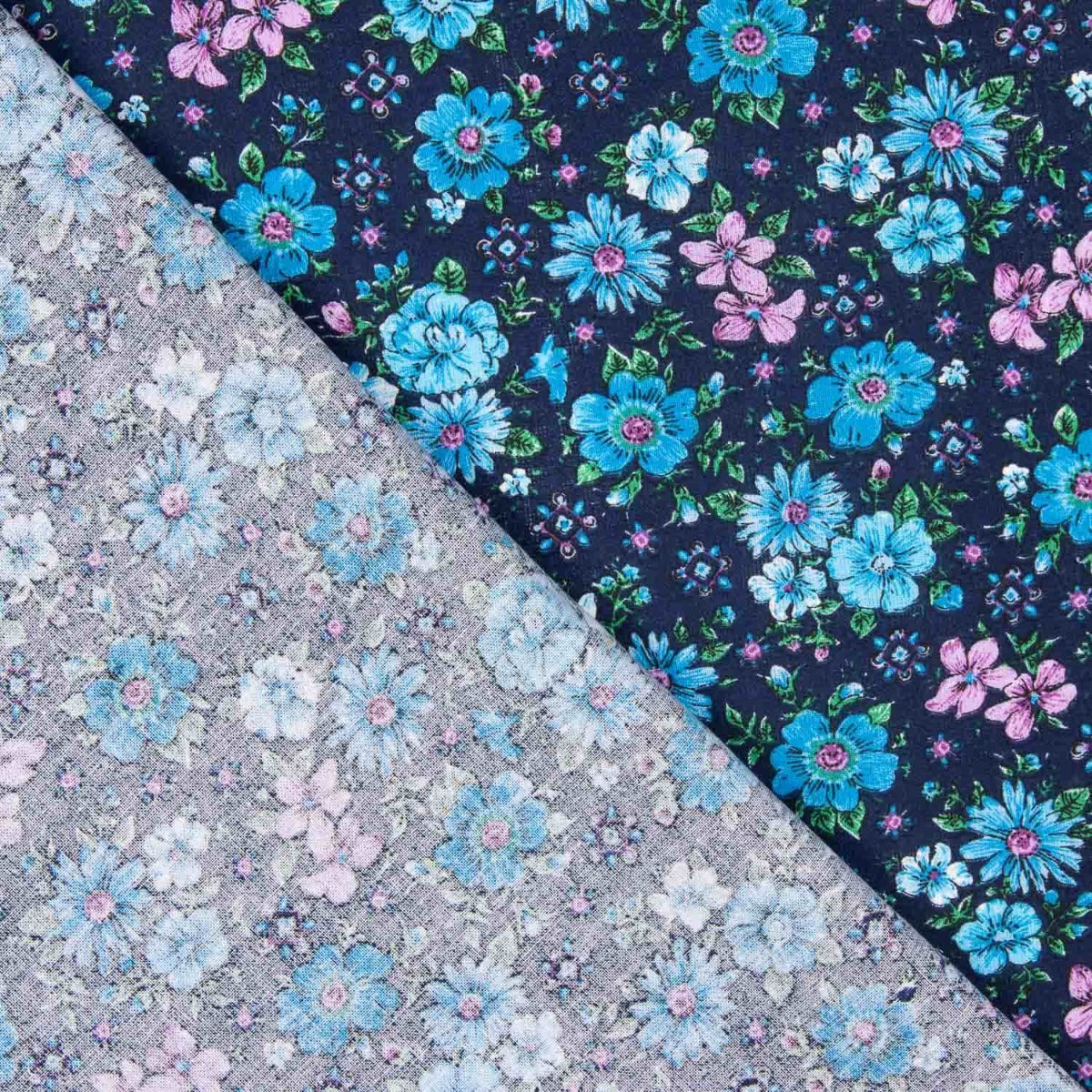 Floral Baumwolle Halbgarn Floral Blau Rosa - Ribes y Casals