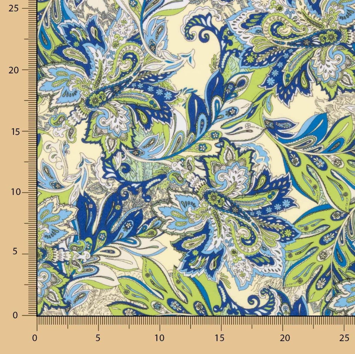 Crêpe Helles Paisleymuster Bedruckt Grün Grün Blau - Ribes y Casals
