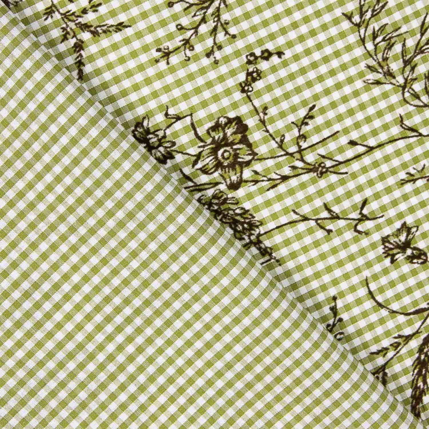 Vichy Cotton Olive Beflockt Floral Beflockt Olive Khaki - Ribes y Casals