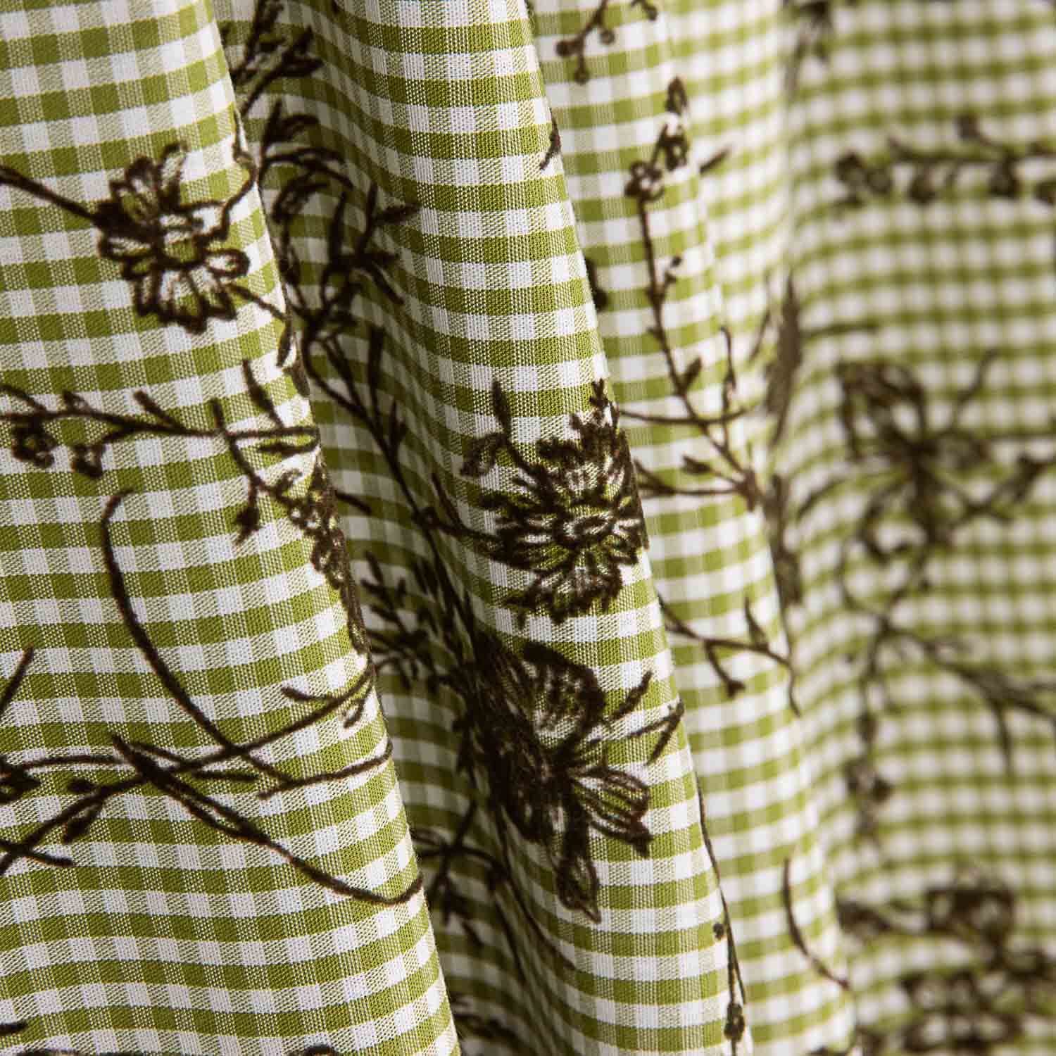 Vichy Cotton Olive Beflockt Floral Beflockt Olive Khaki - Ribes y Casals