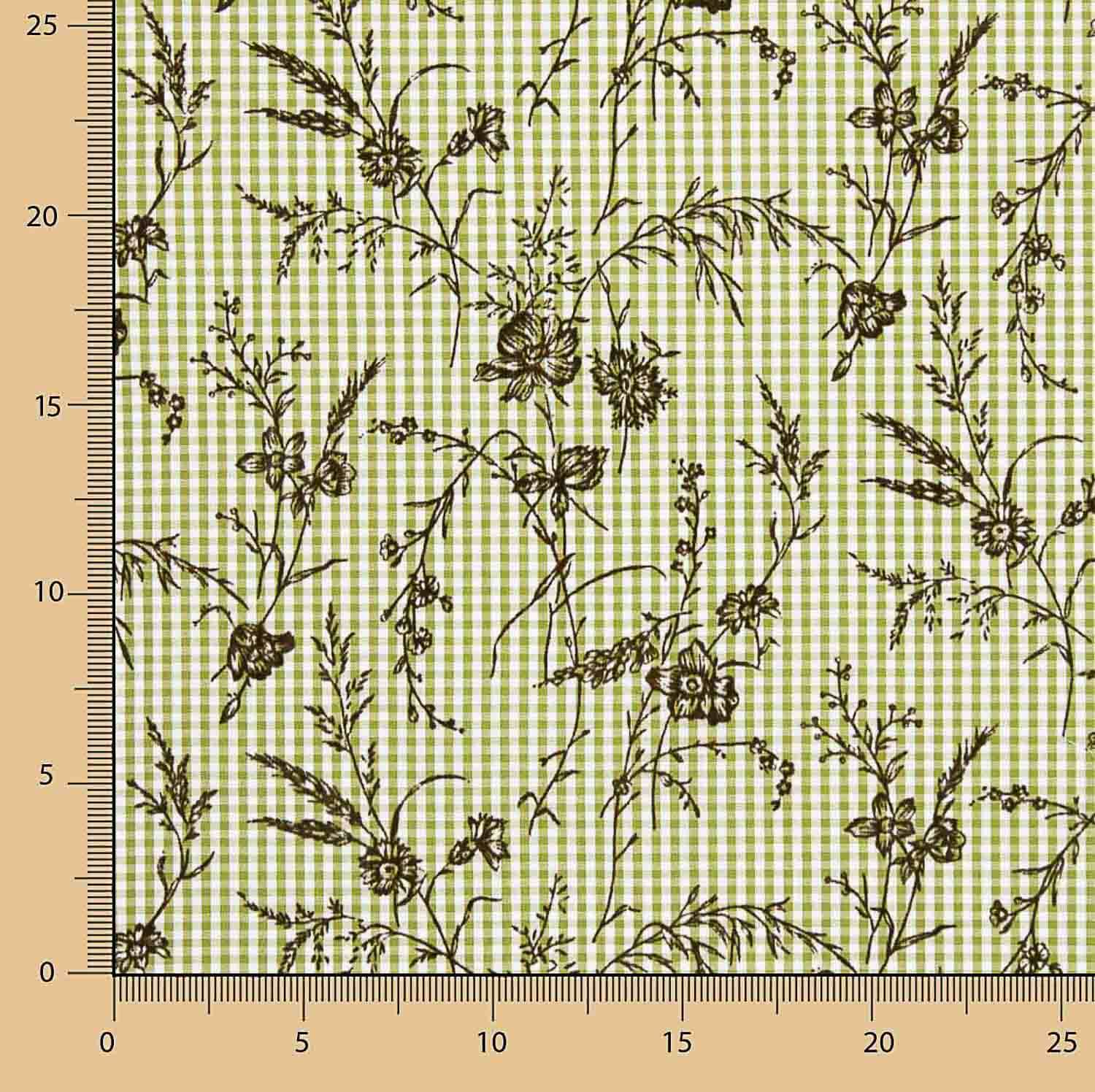 Vichy Cotton Olive Beflockt Floral Beflockt Olive Khaki - Ribes y Casals
