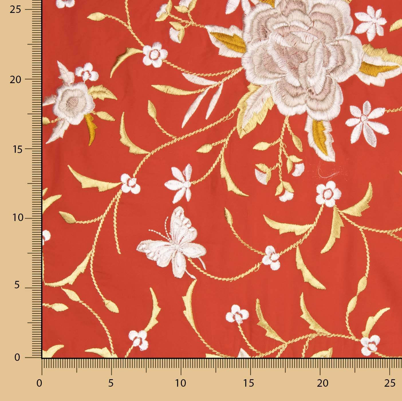 Tencel-Reststück bestickt, roter Schal – verschiedene Maße x Breite 140 cm - Ribes y Casals