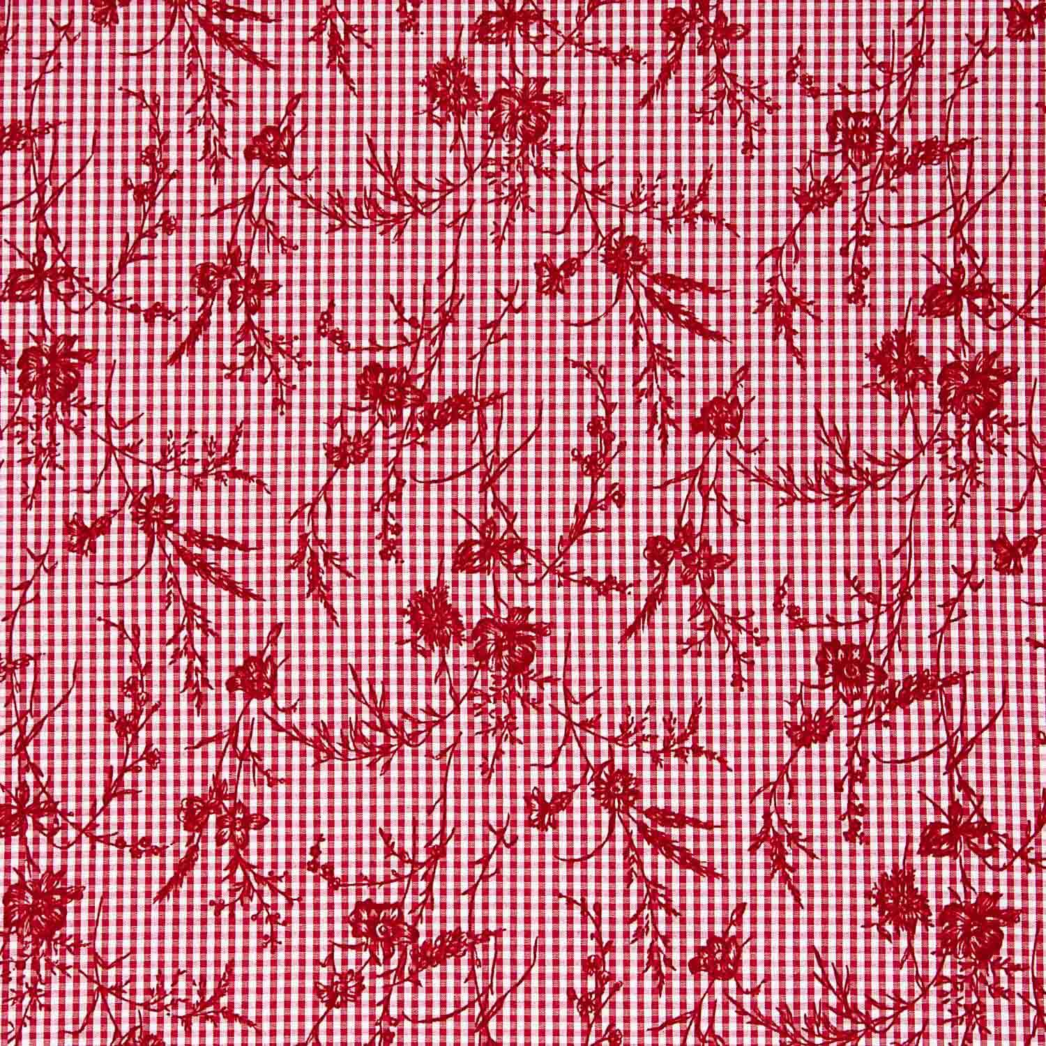 Vichy Baumwolle Rot Beflockte Baumwolle Floral Rot - Ribes y Casals