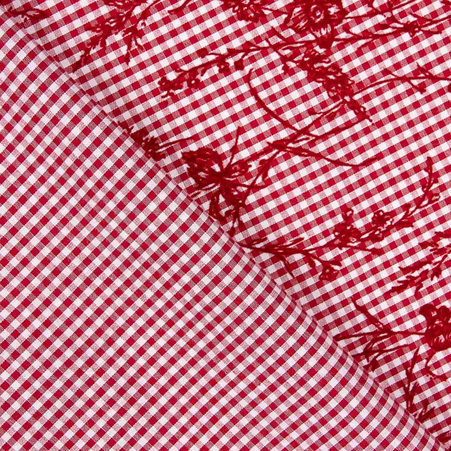 Vichy Baumwolle Rot Beflockte Baumwolle Floral Rot - Ribes y Casals