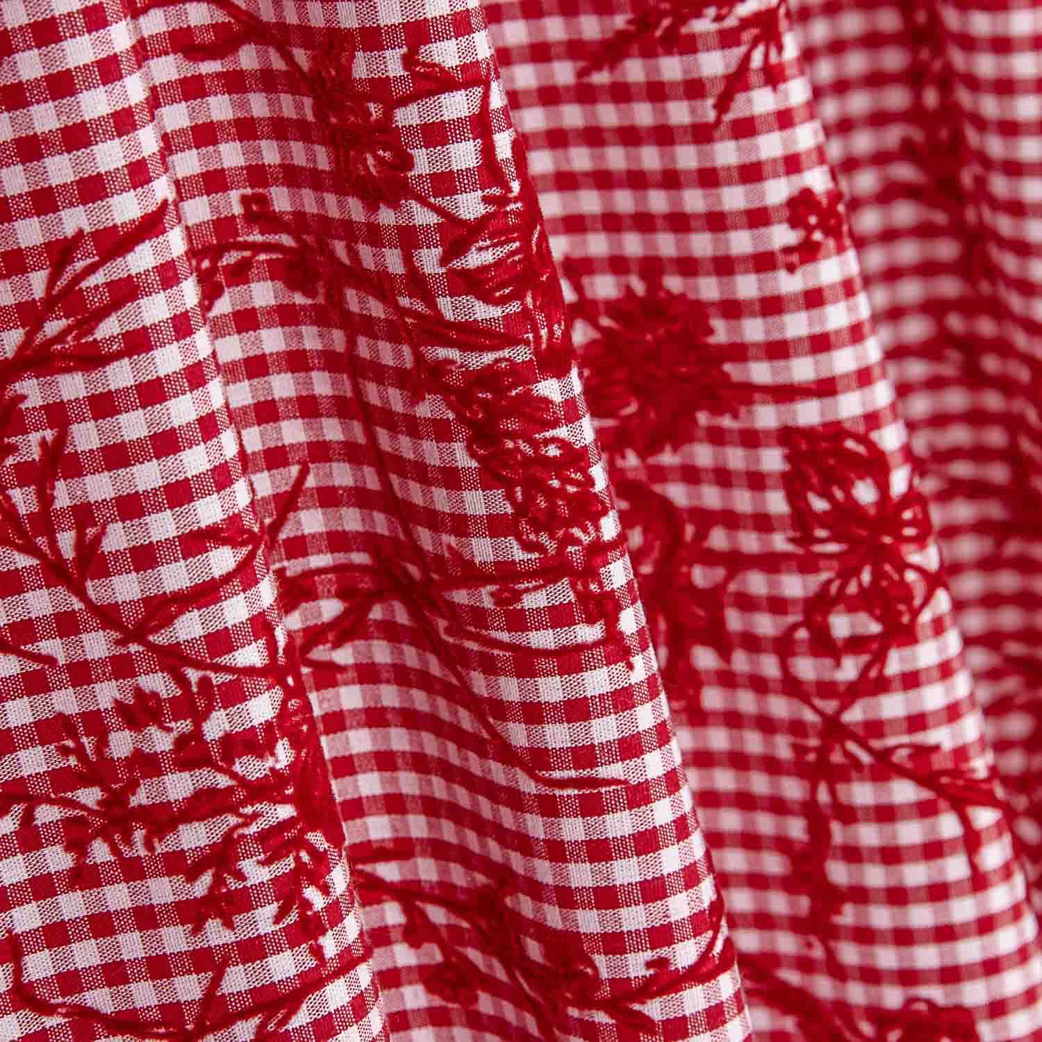 Vichy Baumwolle Rot Beflockte Baumwolle Floral Rot - Ribes y Casals