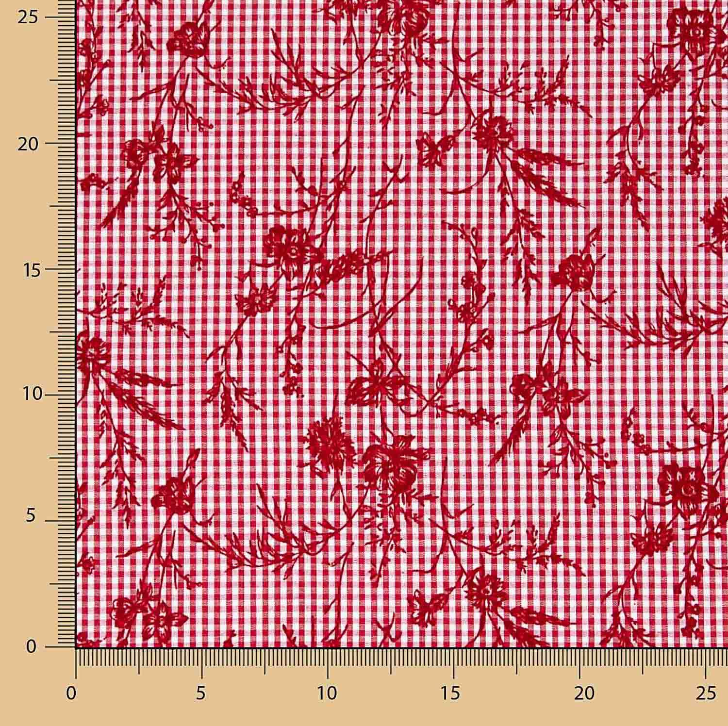 Vichy Baumwolle Rot Beflockte Baumwolle Floral Rot - Ribes y Casals