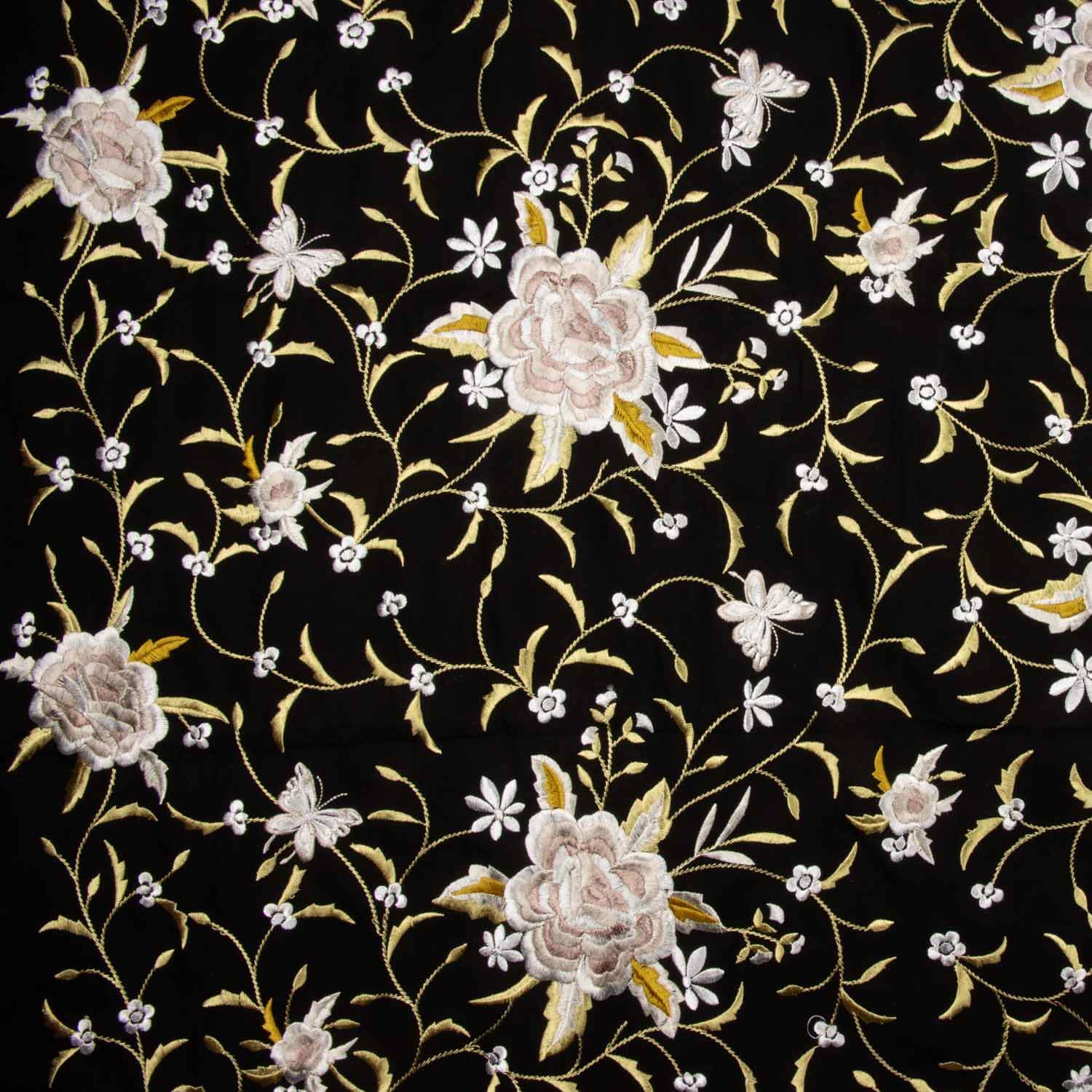 Tencel-Reststück bestickt, schwarzer Schal – verschiedene Maße x Breite 140 cm - Ribes y Casals