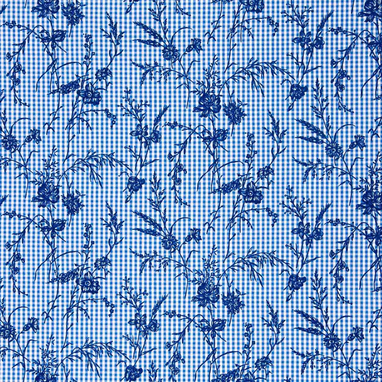 Vichy Cotton Blau Beflockt Floral Navy - Ribes y Casals