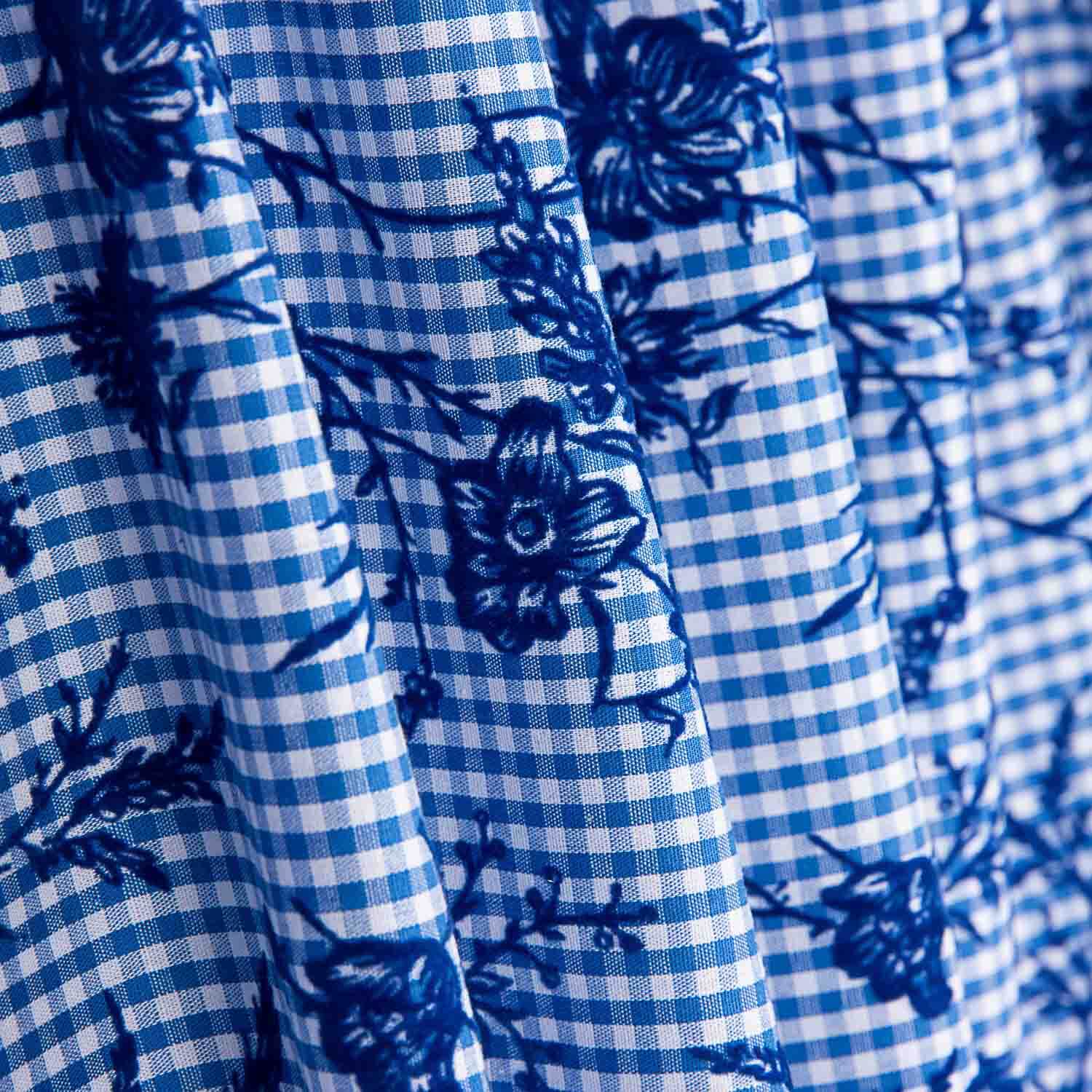 Vichy Cotton Blau Beflockt Floral Navy - Ribes y Casals