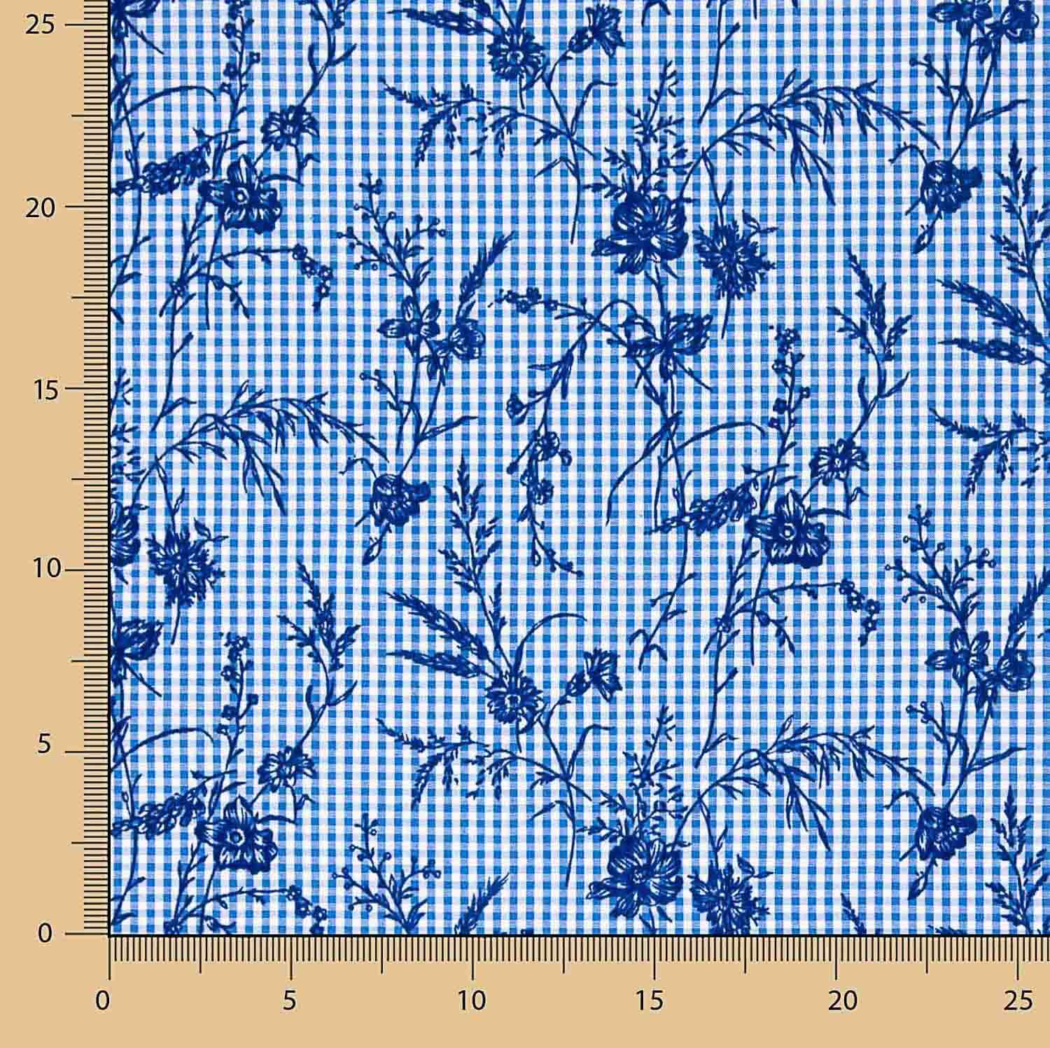 Vichy Cotton Blau Beflockt Floral Navy - Ribes y Casals