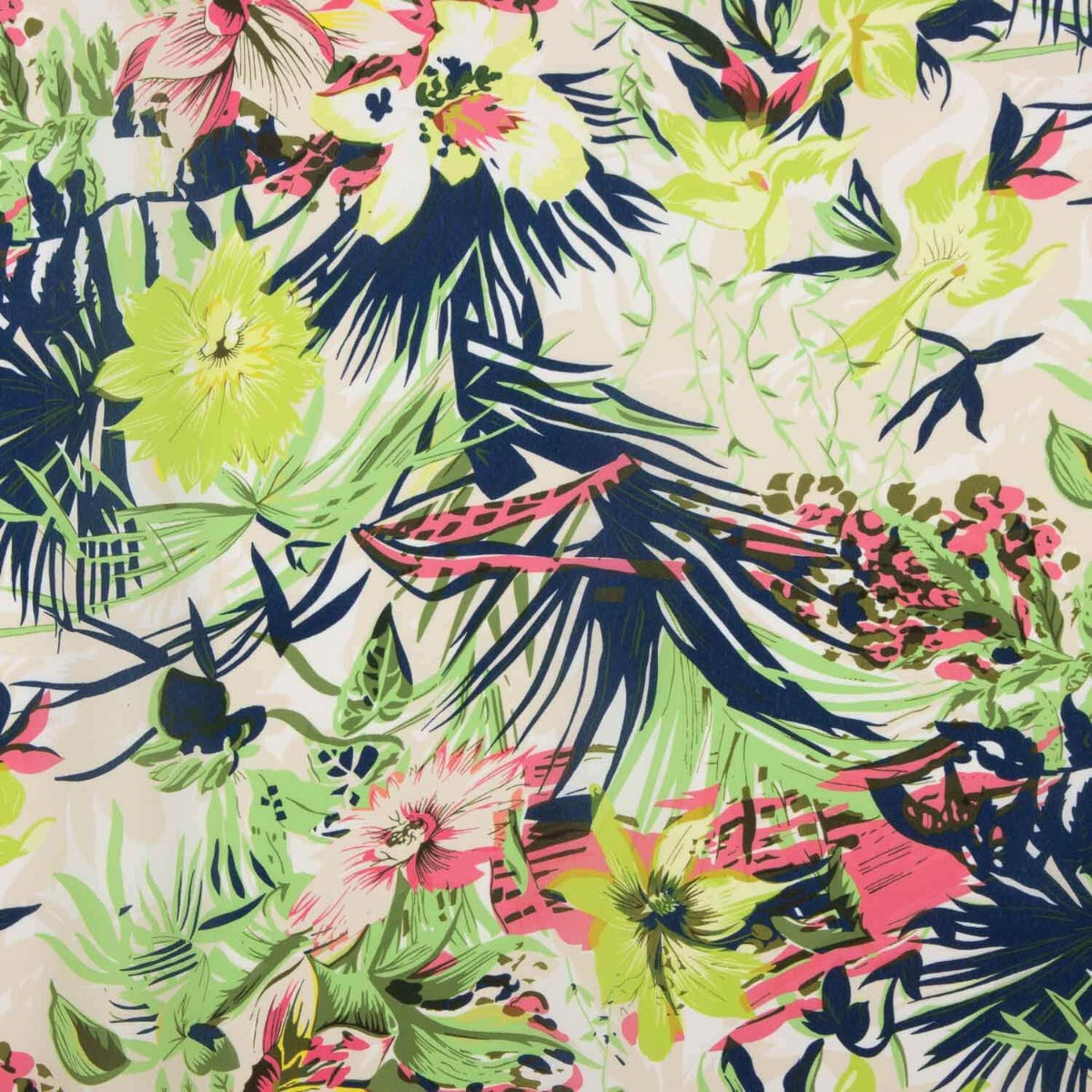 Leichter Crêpe-Stoffrest mit Neon-Blumenmuster – verschiedene Maße x Breite 150 cm - Ribes y Casals