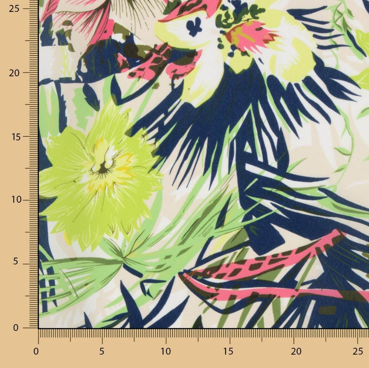 Leichter Crêpe-Stoffrest mit Neon-Blumenmuster – verschiedene Maße x Breite 150 cm - Ribes y Casals
