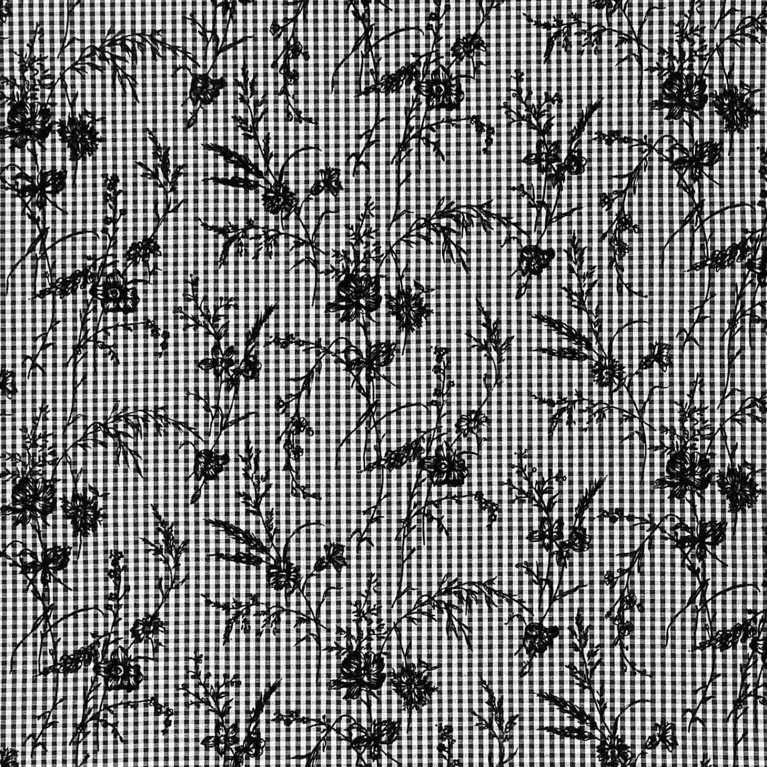 Vichy Baumwolle Schwarz Baumwolle beflockt Floral Schwarz - Ribes y Casals