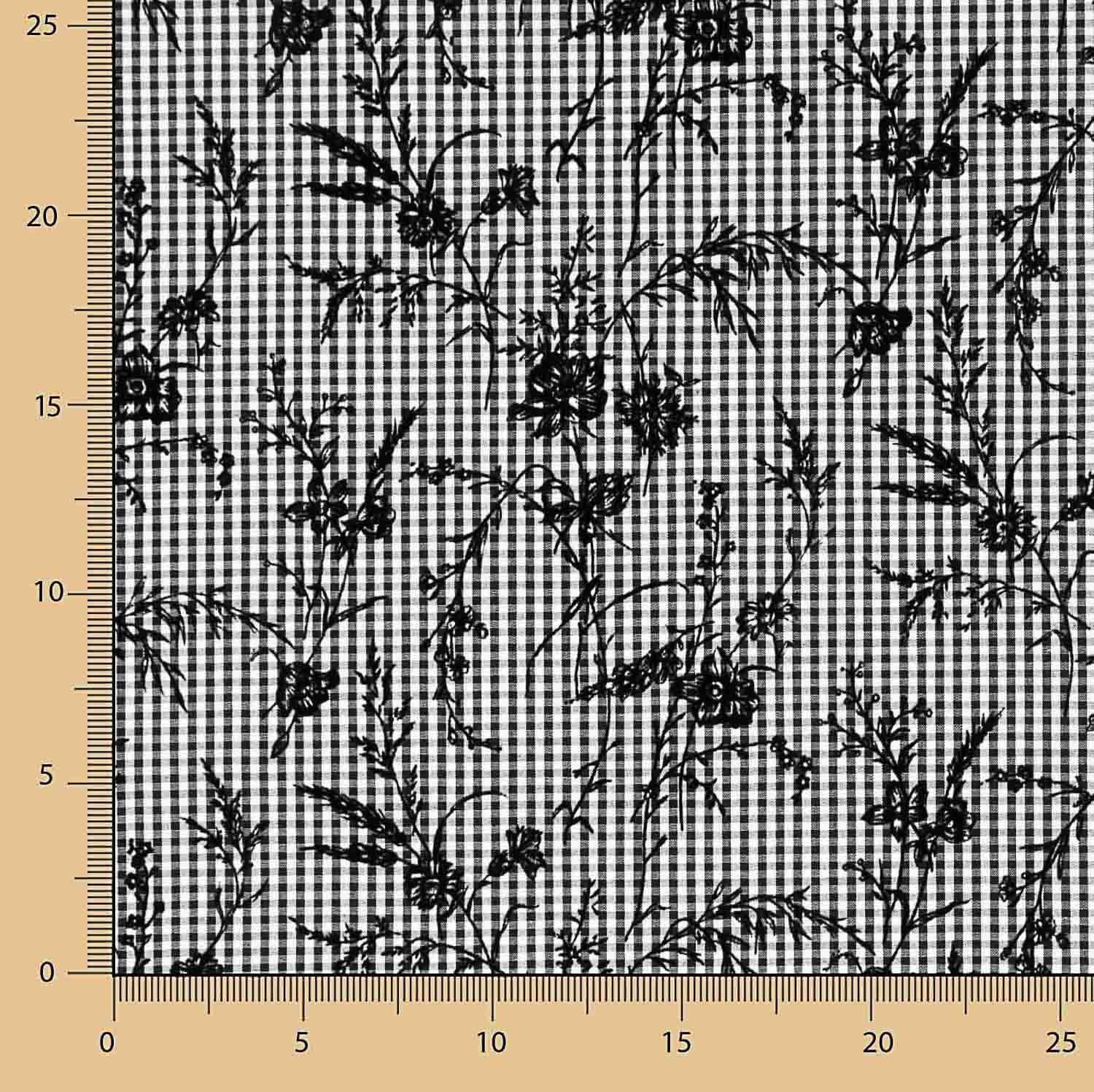 Vichy Baumwolle Schwarz Baumwolle beflockt Floral Schwarz - Ribes y Casals