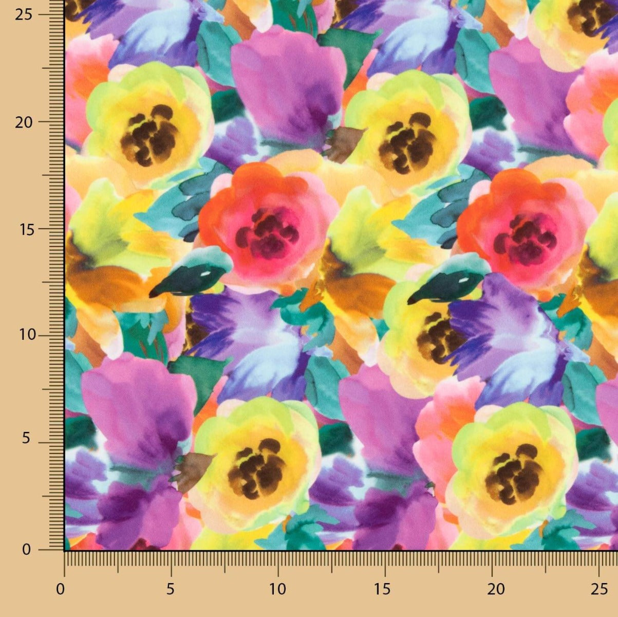 Leichter Crêpe mit Blumendruck Aquarell Multicolour - Ribes y Casals