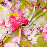 Bedruckter Satin in Rosa-Limette - Ribes y Casals