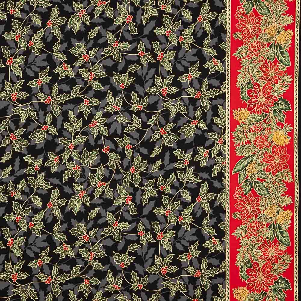 Weihnachtsblumen Baumwolle Popeline Schwarz - Ribes y Casals
