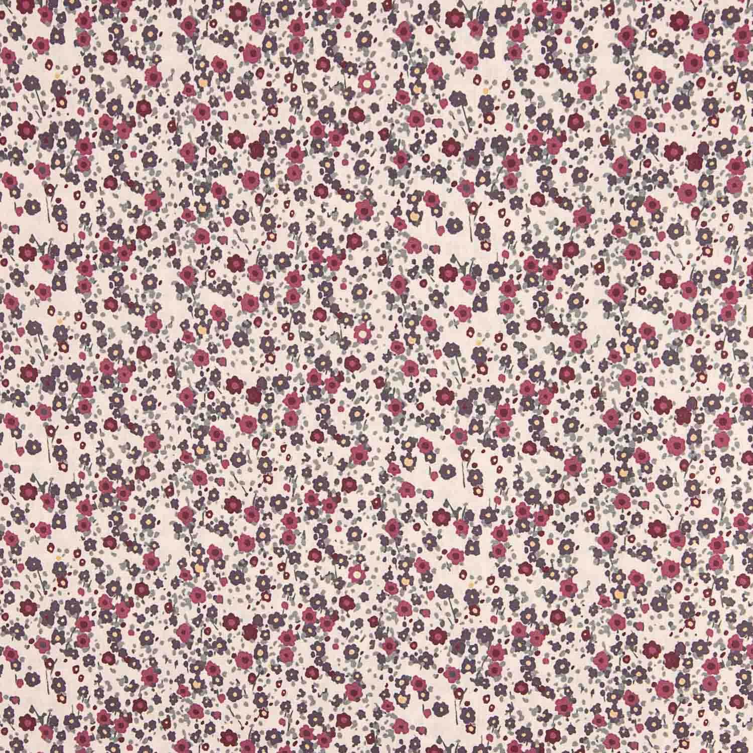 Floral bedruckter Perkal Bordeaux y Grau - Ribes y Casals