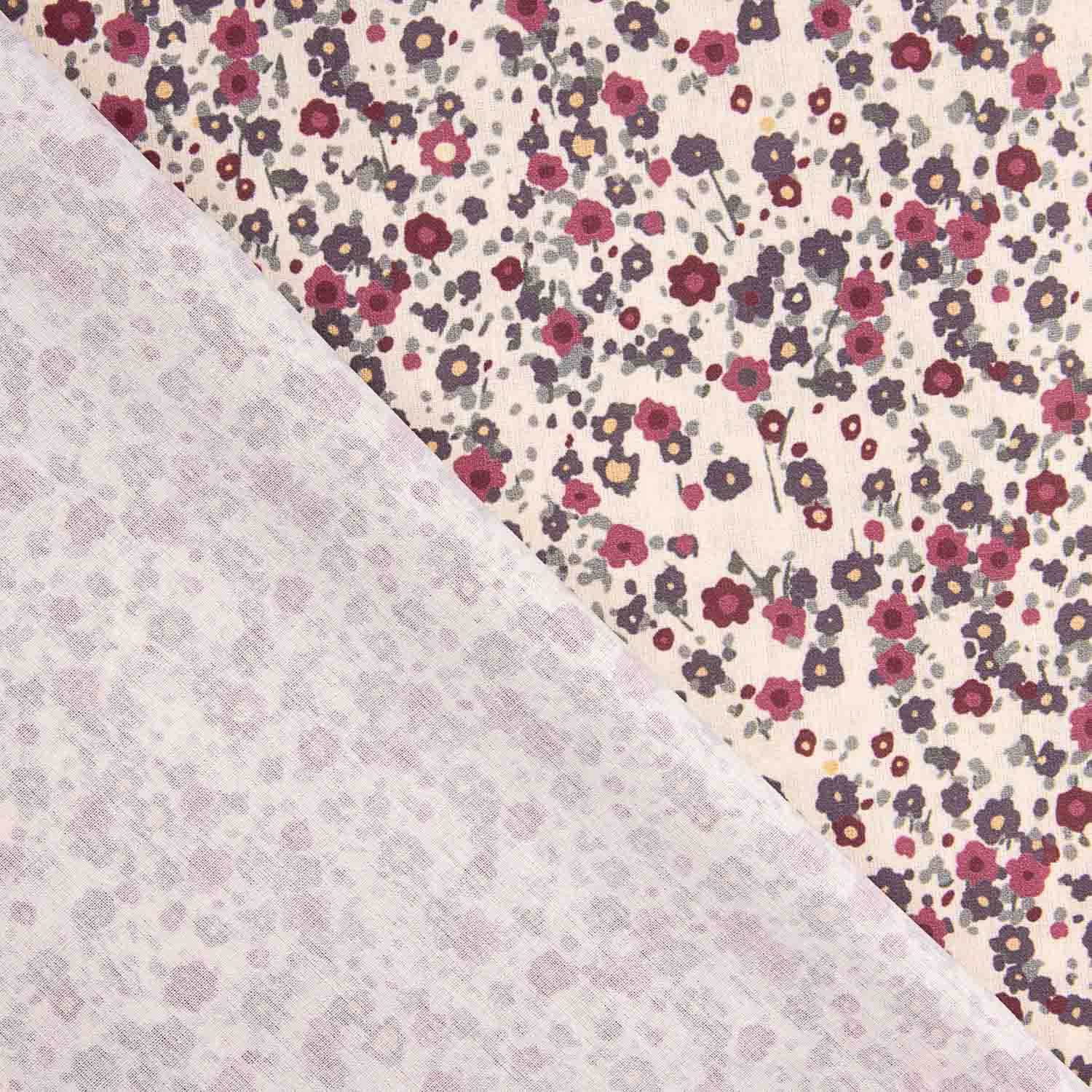 Floral bedruckter Perkal Bordeaux y Grau - Ribes y Casals