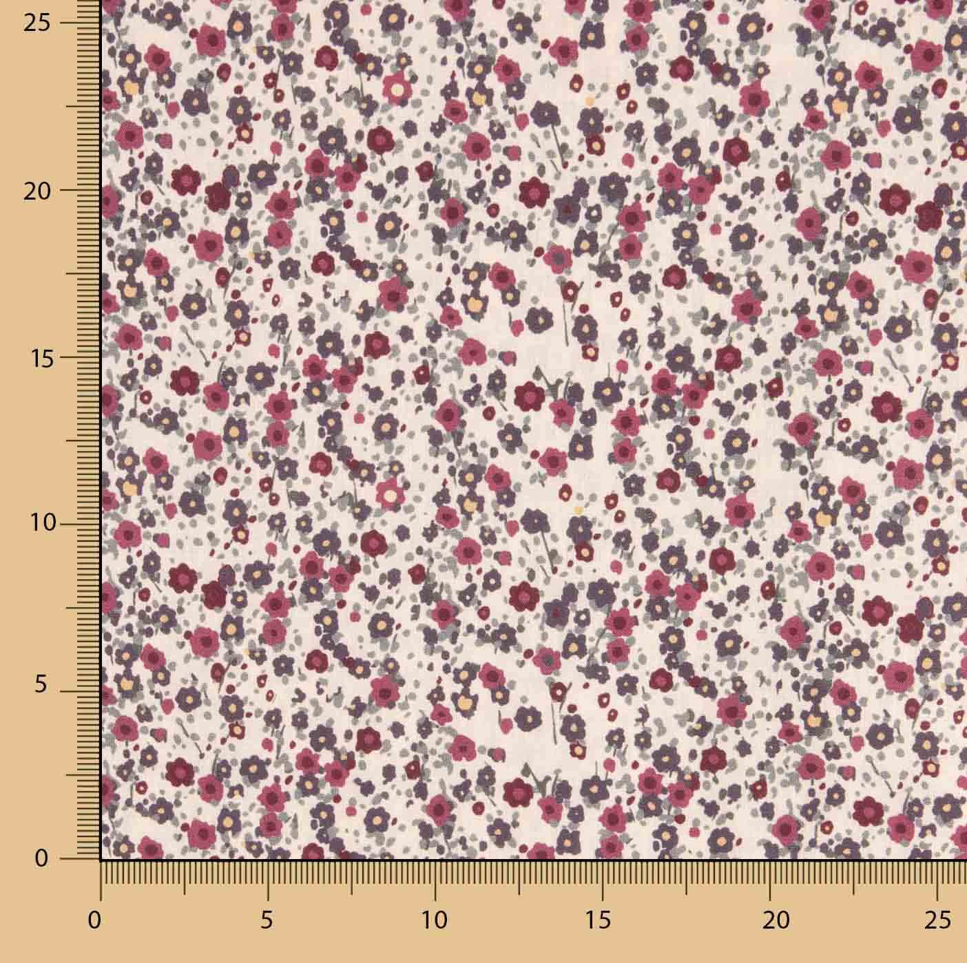Floral bedruckter Perkal Bordeaux y Grau - Ribes y Casals