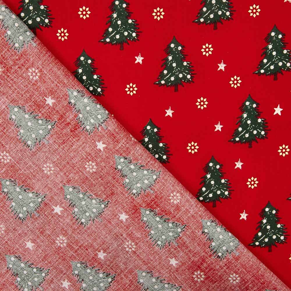 Popeline Baumwolle Popeline Weihnachtsbaum Rot - Ribes y Casals