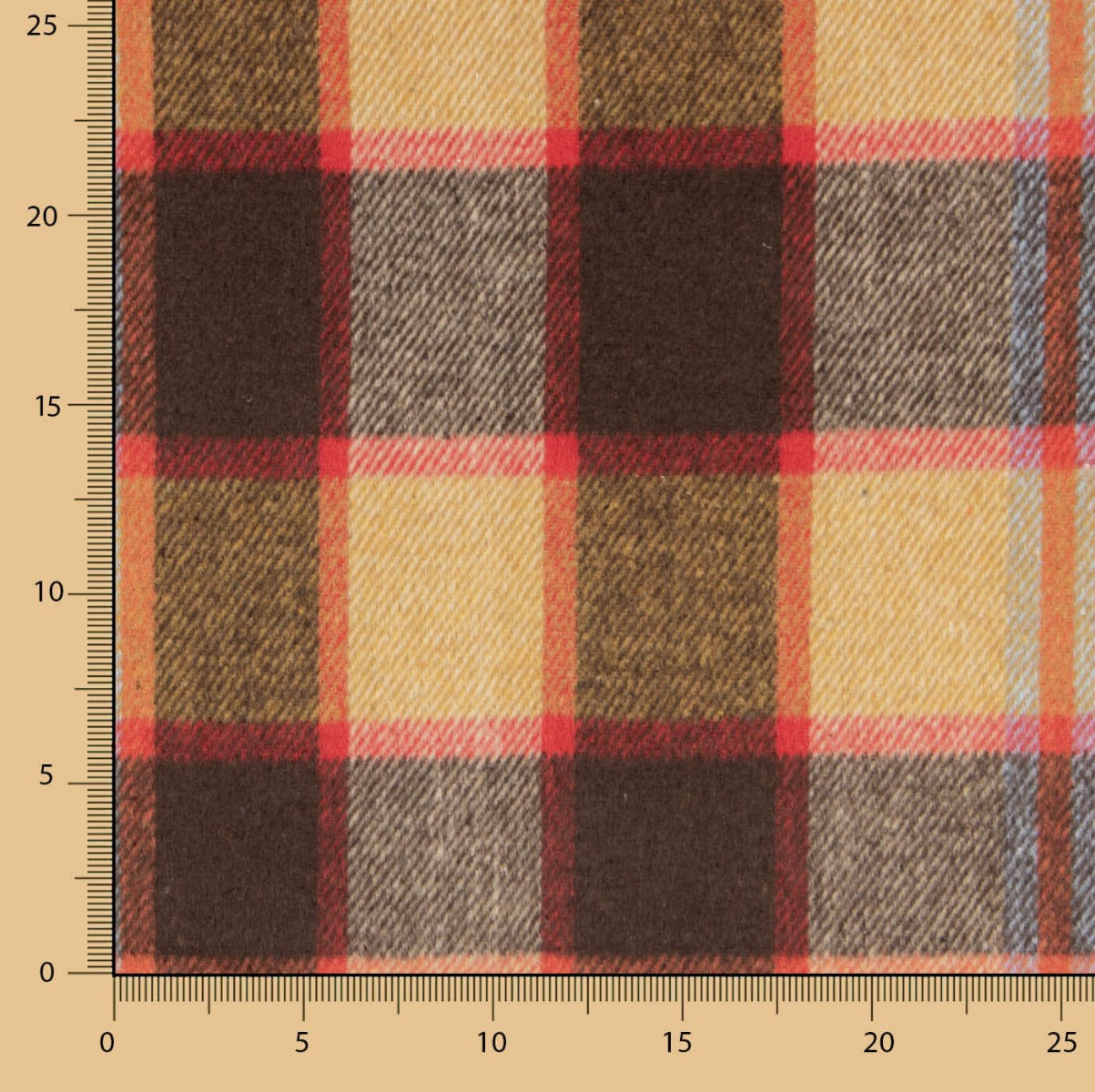 Mouflon-Stoffrest, mit Karos, senfgelb, braun und rot – verschiedene Maße x Breite 150 cm - Ribes y Casals
