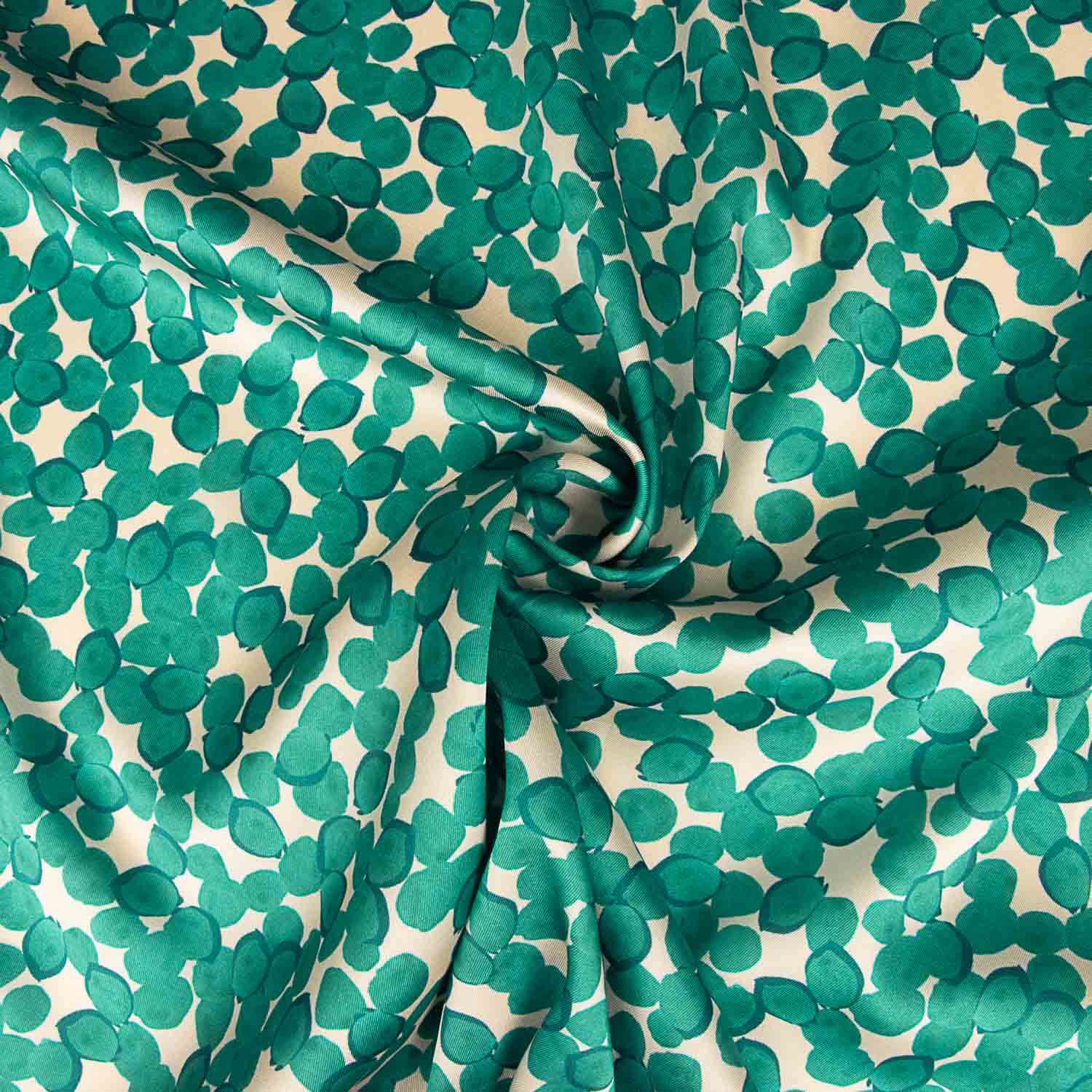 Satin aus Polyester mit Smaragd-Blattmuster - Ribes y Casals