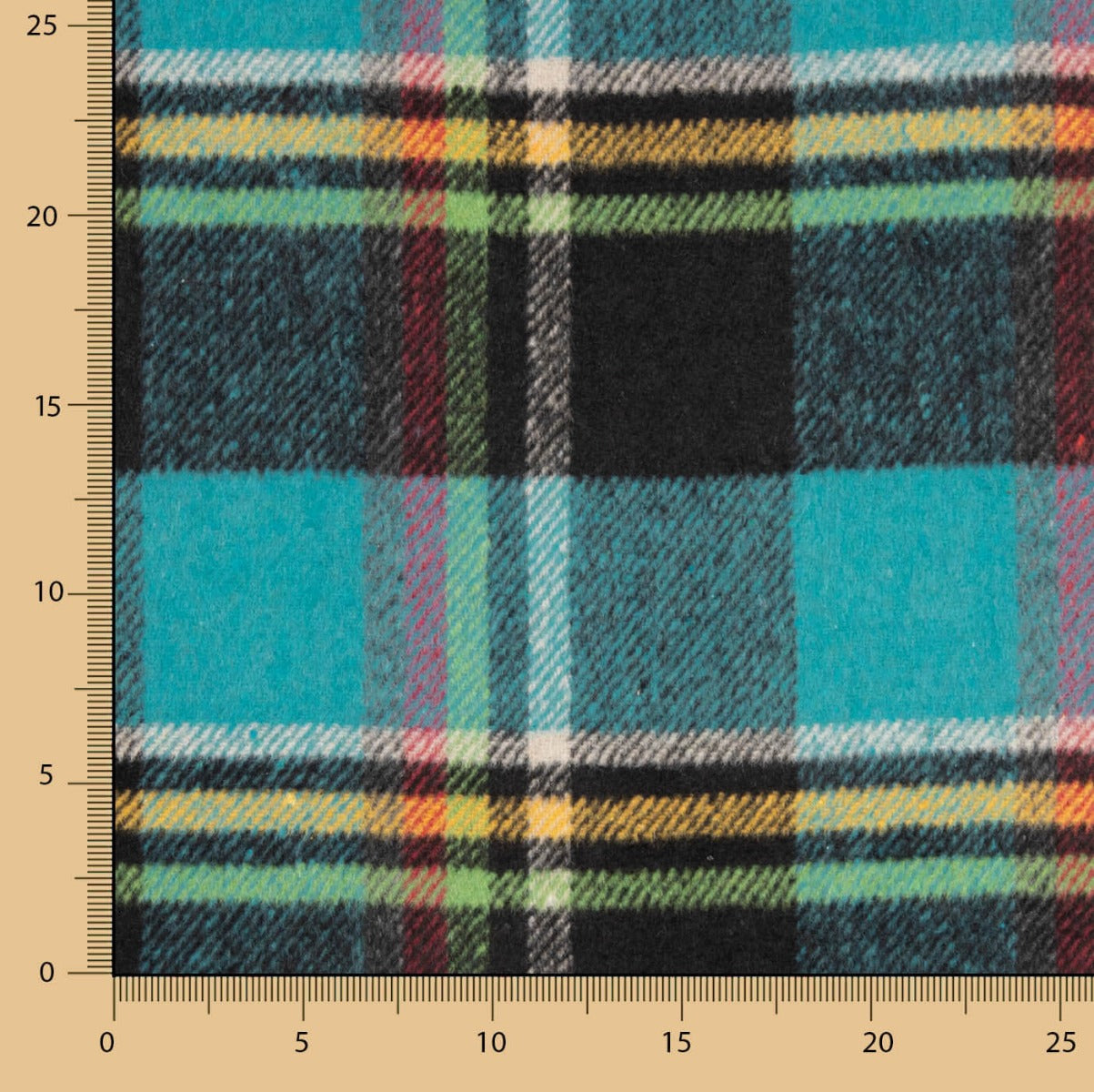 Mufflon Retal Türkis, Schwarz und Senf kariert 60 x 150 cm - Ribes y Casals