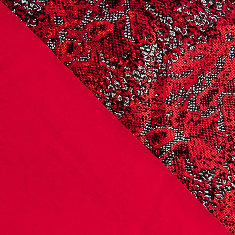 Lycra-Reststück mit Tierflockdruck, rot – verschiedene Maße x Breite 140 cm - Ribes y Casals