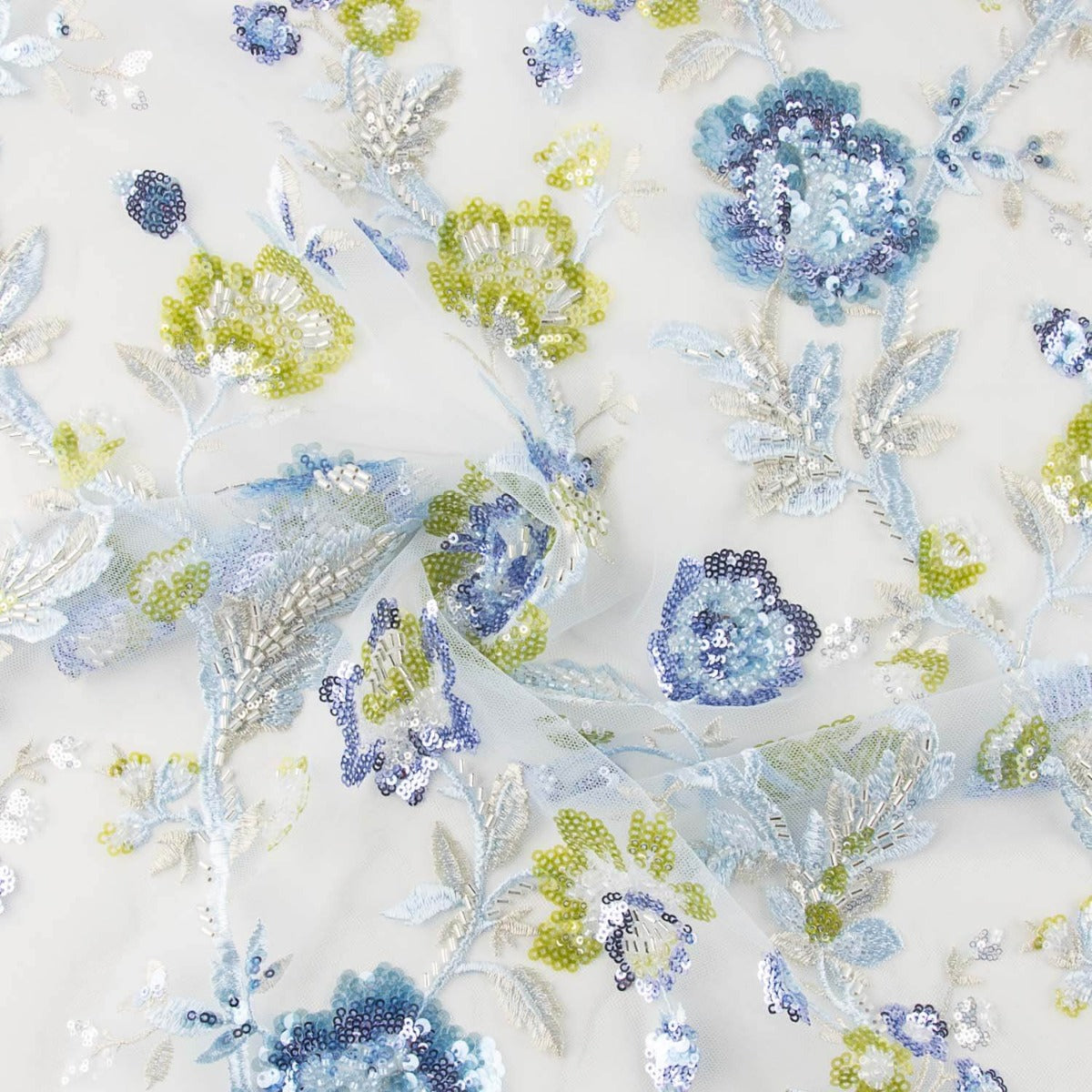 Tüll-Stickerei Pailletten-Stickerei Romance Blau - Ribes y Casals