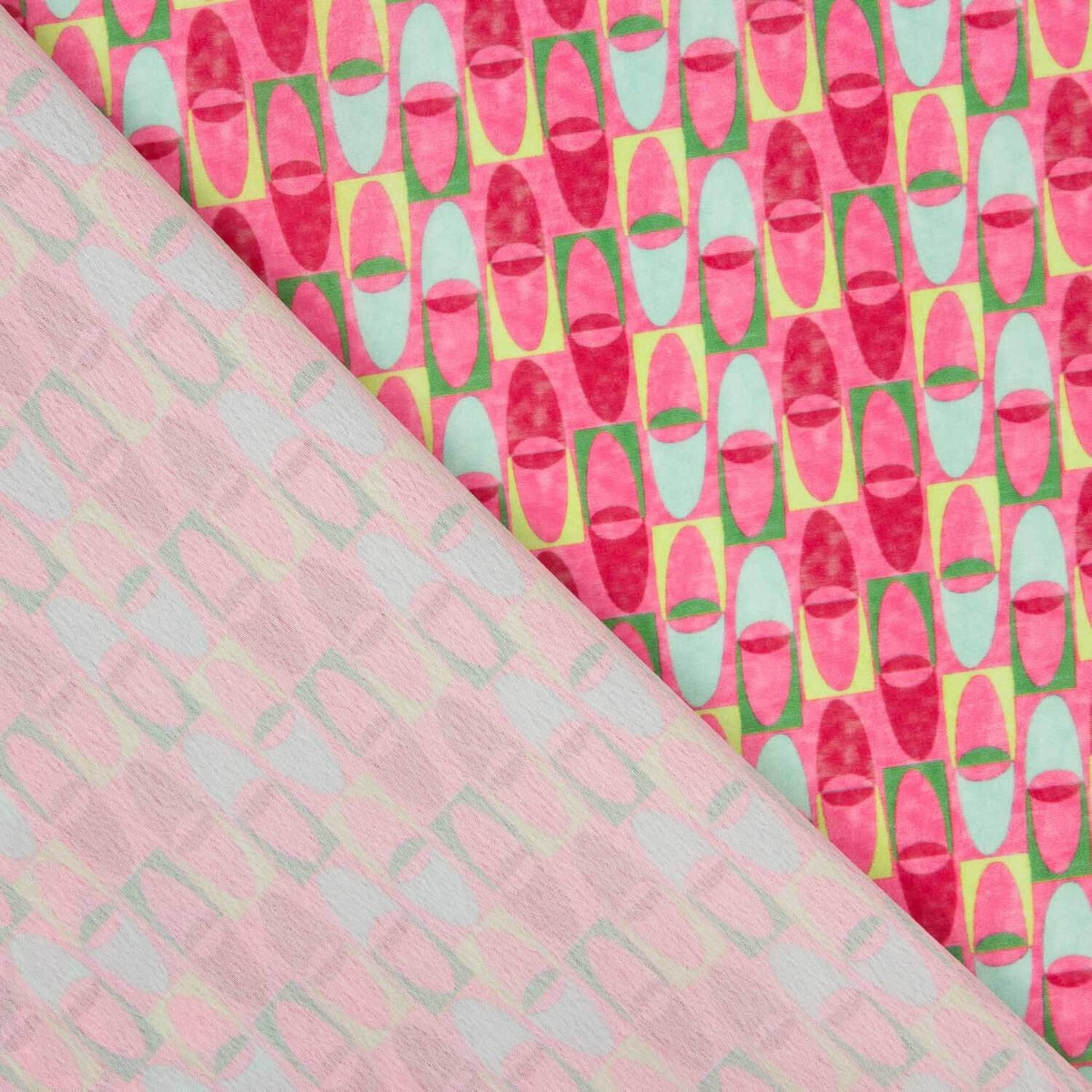 Crêpe Lightweight Retro Koralle und Grüner Druck - Ribes y Casals
