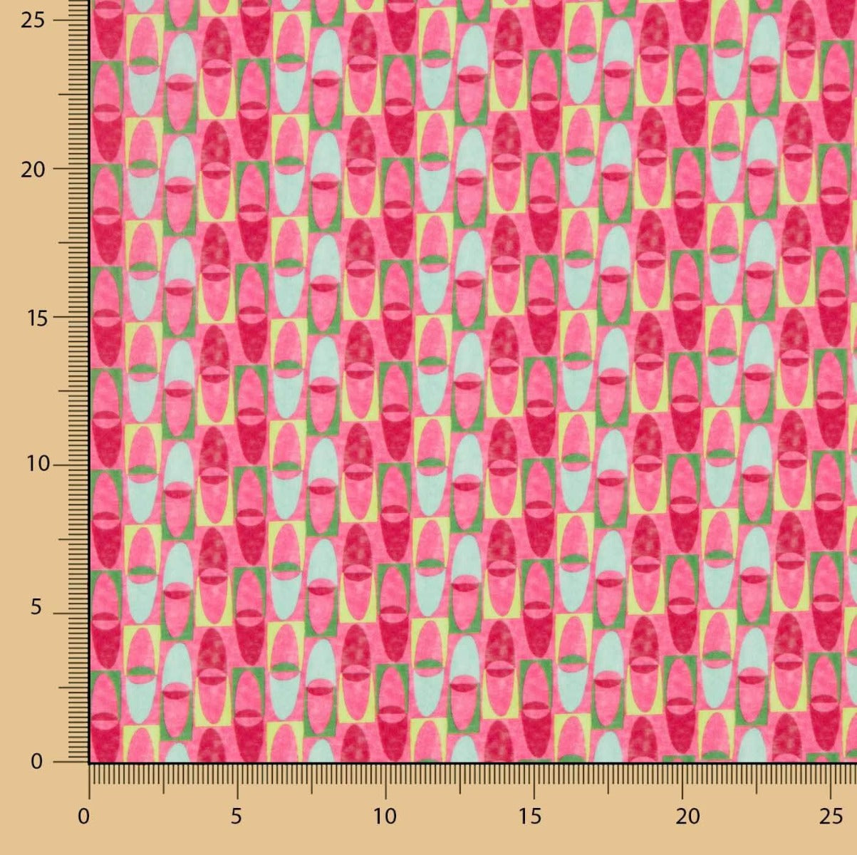 Crêpe Lightweight Retro Koralle und Grüner Druck - Ribes y Casals