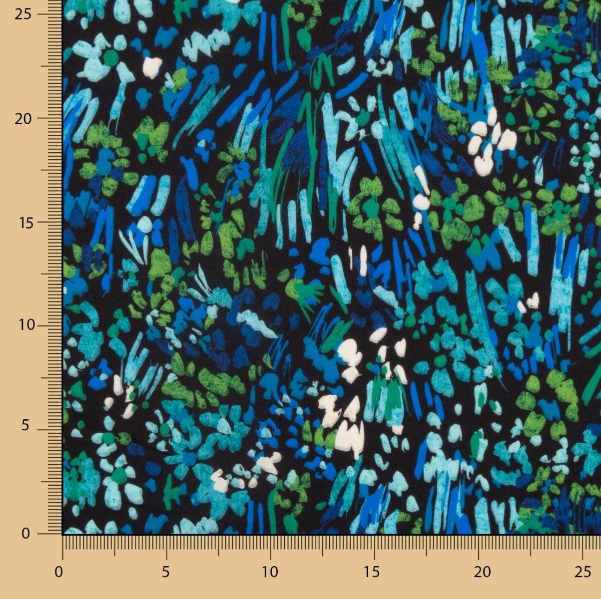 Leichter Crêpe mit abstraktem Aufdruck Blau Blau Nachtgrün - Ribes y Casals