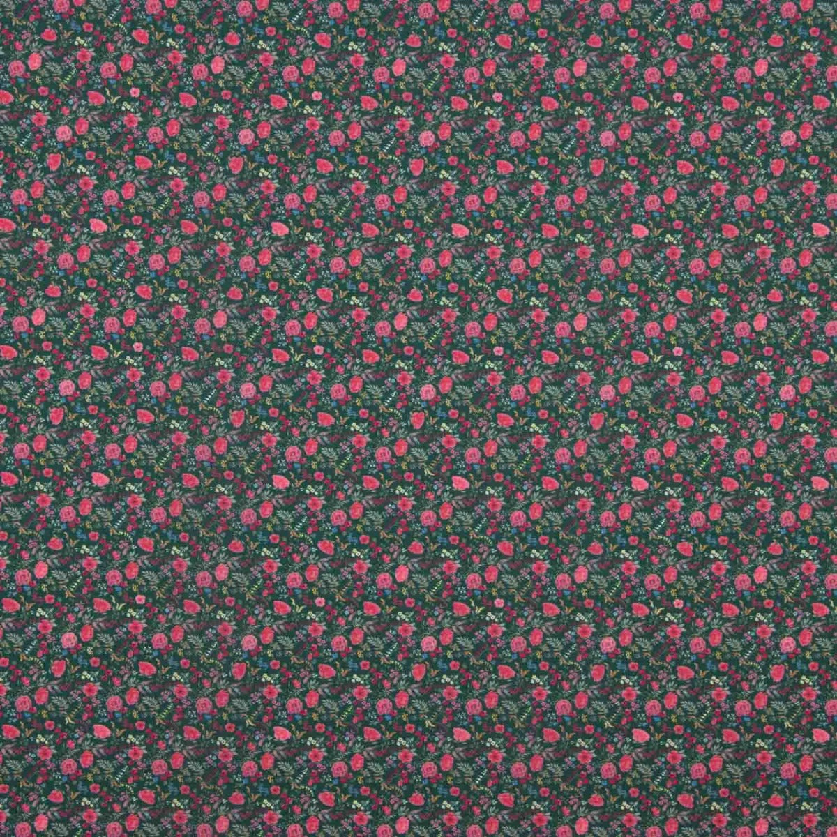 Crêpe Light Floral Print Mini Fuchsia auf Dunkelgrün - Ribes y Casals