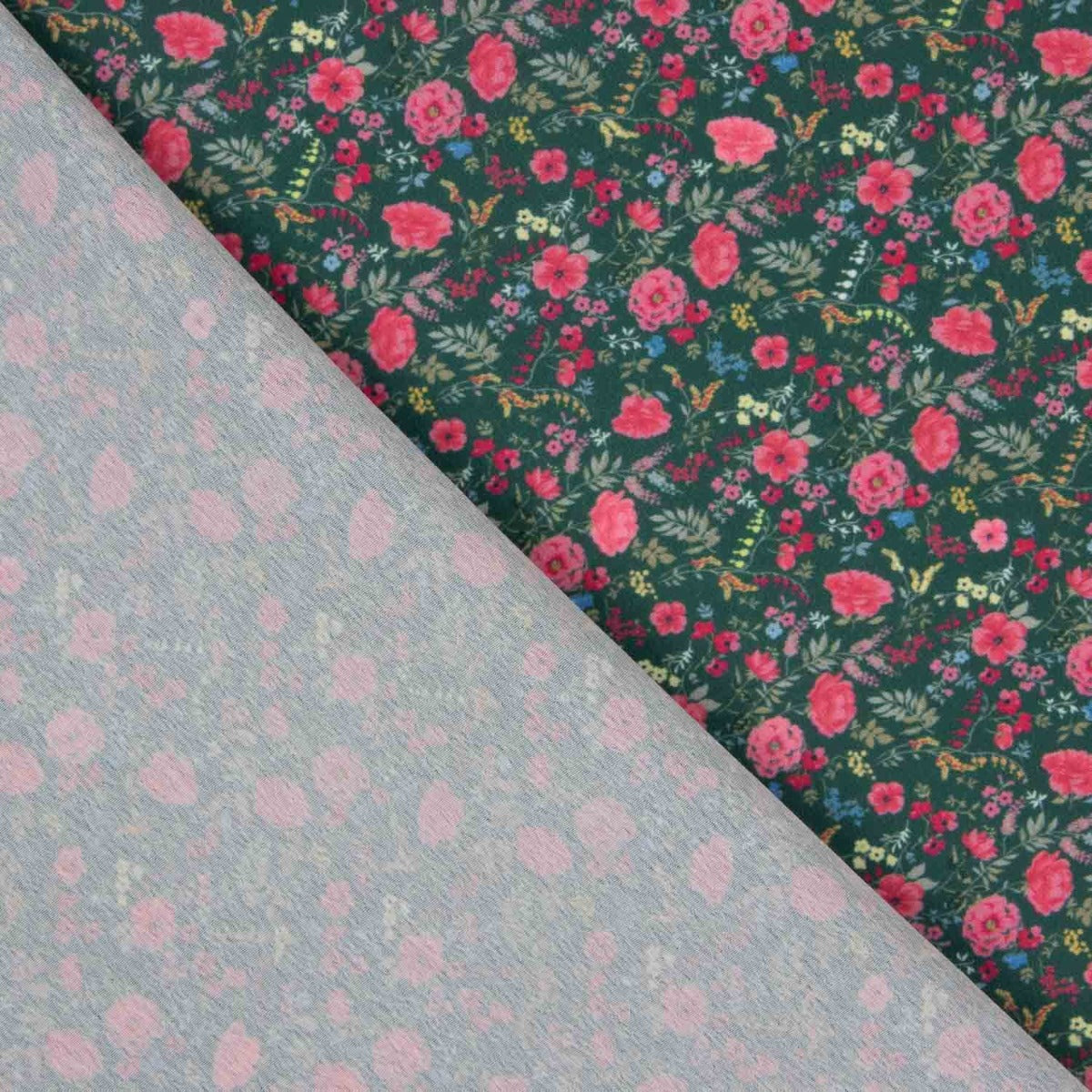 Crêpe Light Floral Print Mini Fuchsia auf Dunkelgrün - Ribes y Casals