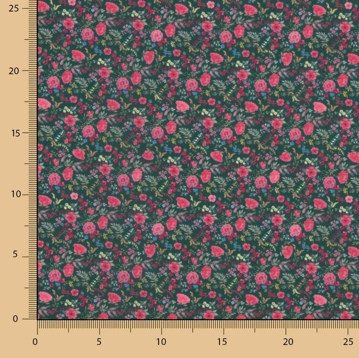 Crêpe Light Floral Print Mini Fuchsia auf Dunkelgrün - Ribes y Casals