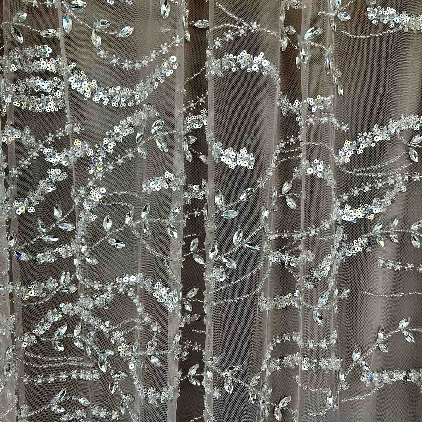 Strass Tüll Nude Silberfarbener Strass - Ribes y Casals