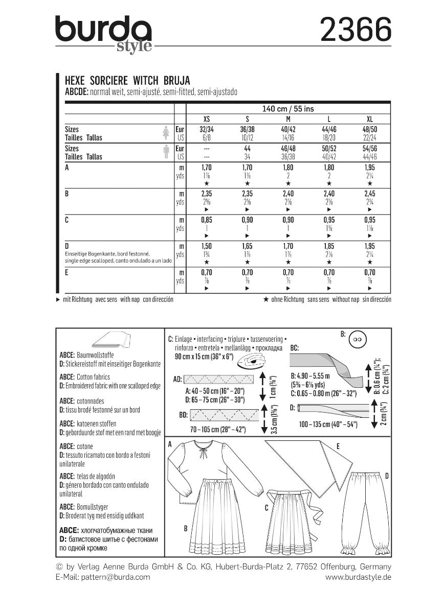 Schnittmuster Burda 2366 Hexe - Ribes y Casals