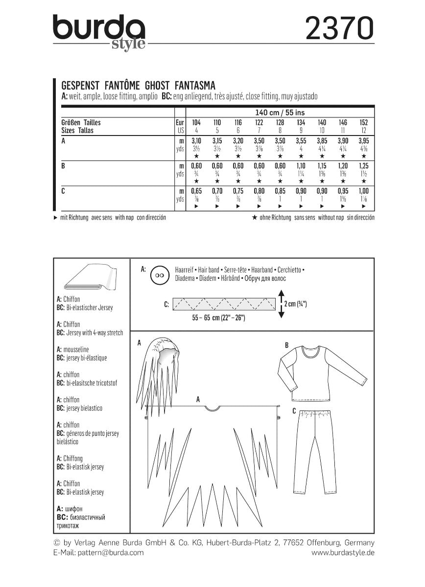 Burda Schnittmuster 2370 Geist - Ribes y Casals