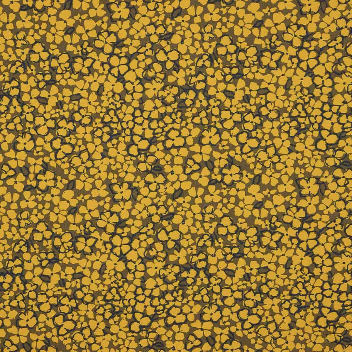 Krepp Viskose Floral Retro Senf - Ribes y Casals