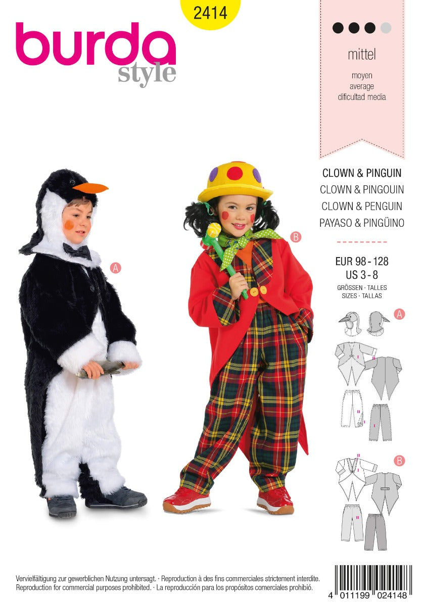 Schnittmuster Burda 2414 Clown und Pinguin für Kinder - Ribes y Casals