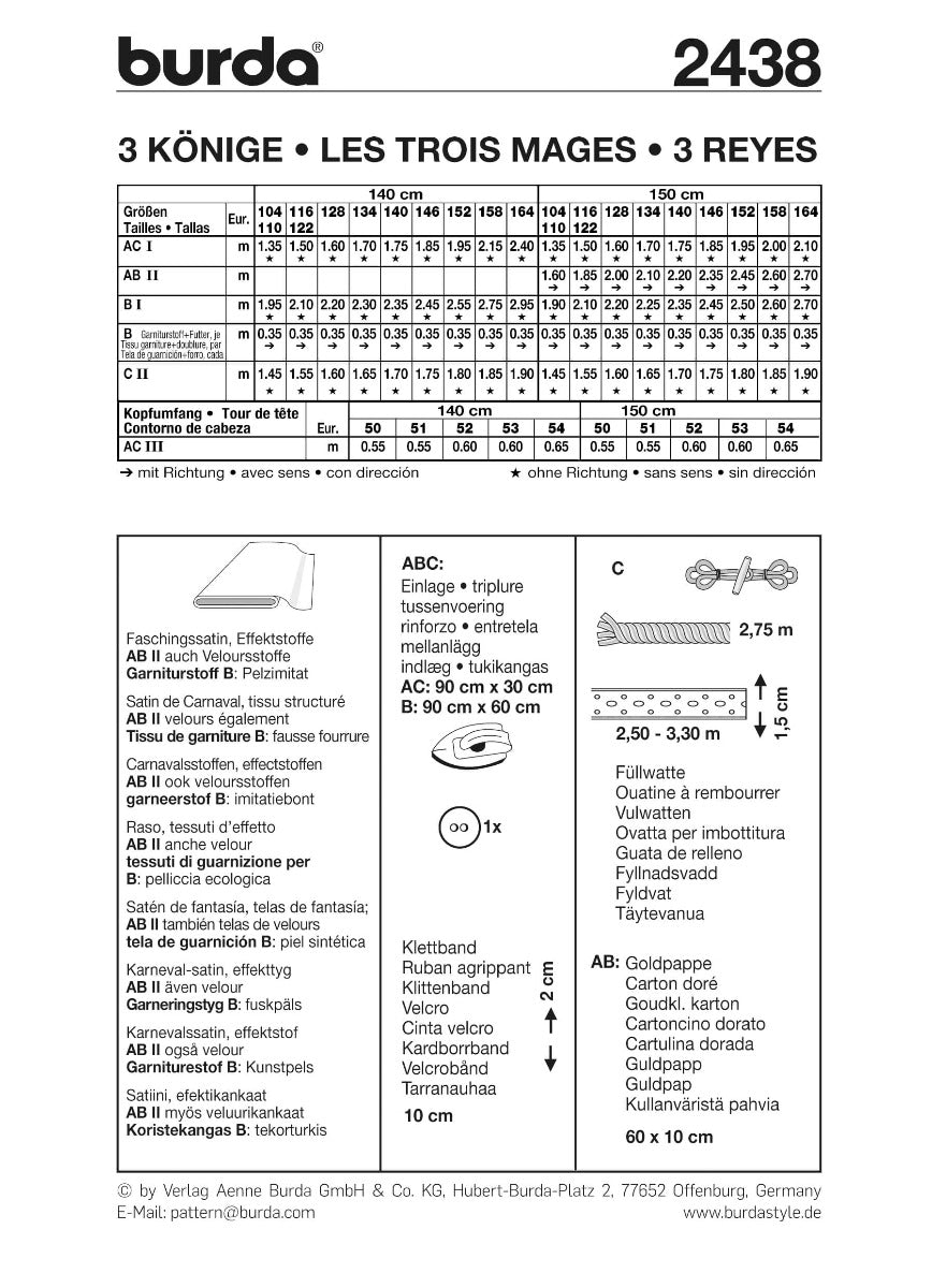 Schnittmuster Burda 2438 Heilige Drei Könige - Ribes y Casals