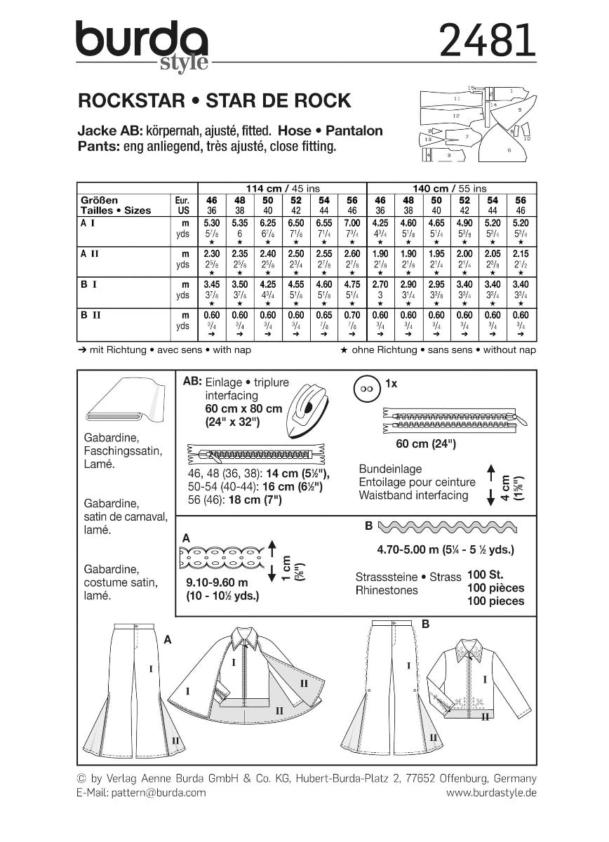 Schnittmuster Burda 2481 Rockstar - Ribes y Casals
