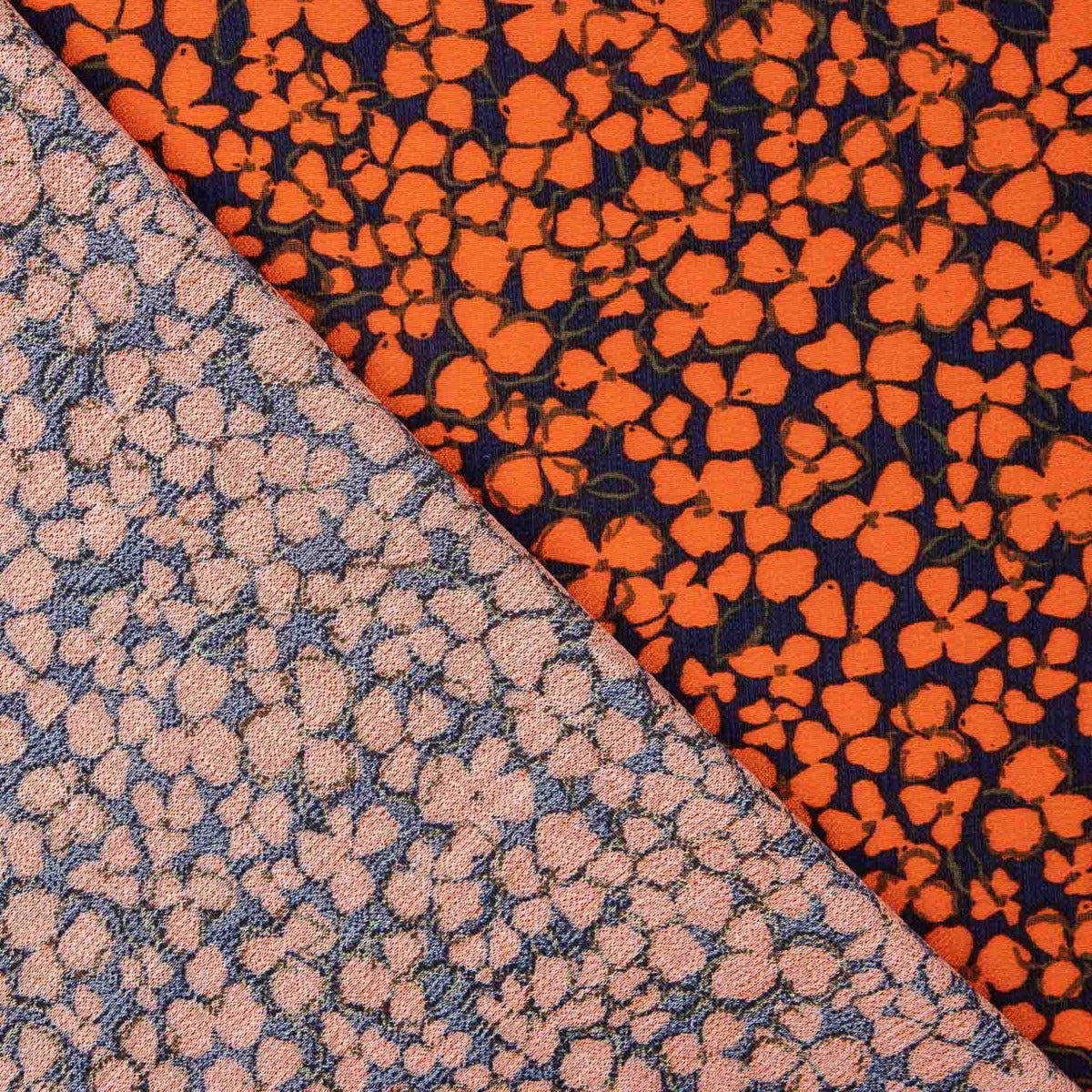 Krepp Viskose Floral Retro Orange - Ribes y Casals