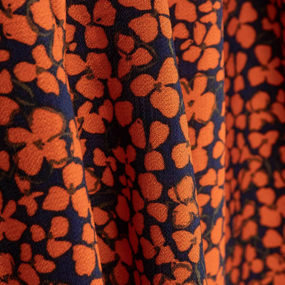 Krepp Viskose Floral Retro Orange - Ribes y Casals