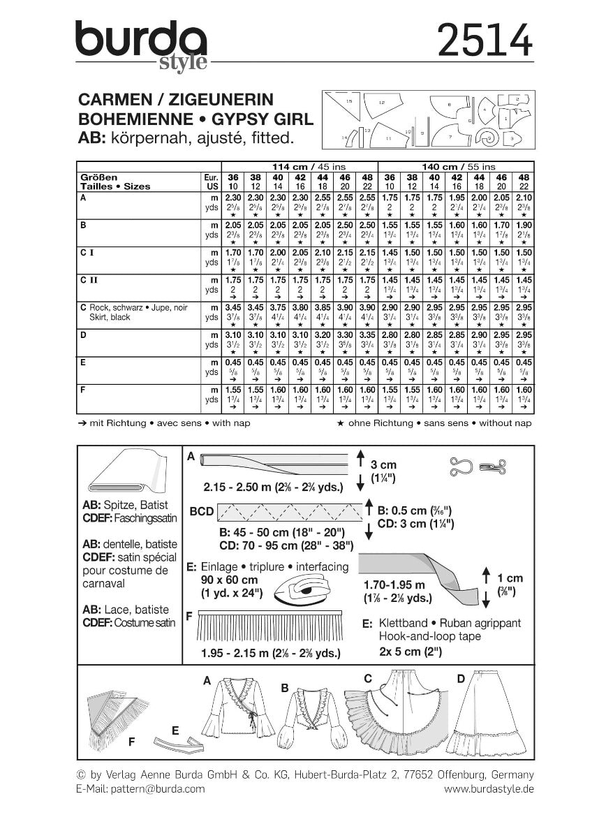 Schnittmuster Burda 2514 Spanisch - Ribes y Casals